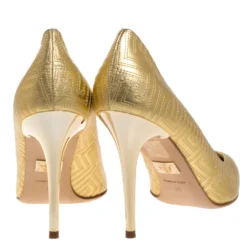 Versace Gold Quilted Leather Pointed Toe Pumps Size 38 For Women -Versace Official Website luxury women versace used shoes p272740 002