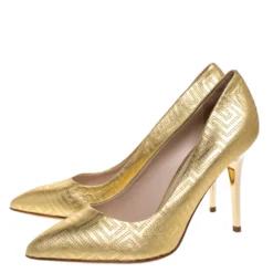 Versace Gold Quilted Leather Pointed Toe Pumps Size 38 For Women -Versace Official Website luxury women versace used shoes p272740 007