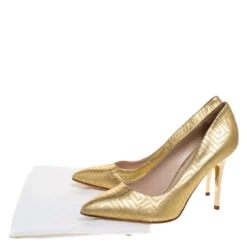 Versace Gold Quilted Leather Pointed Toe Pumps Size 38 For Women -Versace Official Website luxury women versace used shoes p272740 008