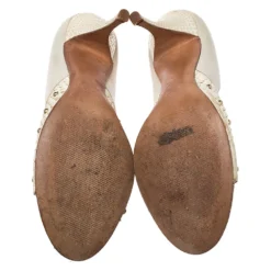 Versace Off-white Python And Leather Open Toe Pumps Size 40 For Women -Versace Official Website luxury women versace used shoes p275696 001