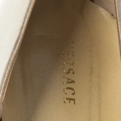 Versace Off-white Python And Leather Open Toe Pumps Size 40 For Women -Versace Official Website luxury women versace used shoes p275696 002