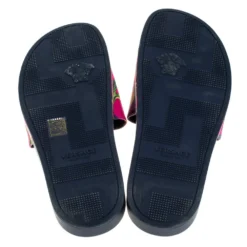 Versace Multicolor Baroque Print Leather Slide Sandals Size 43 For Men -Versace Official Website luxury women versace used shoes p279063 001