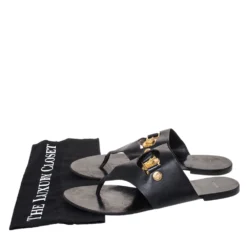 Versace Black Leather Medusa Detail Thong Flats Slides Size 41 For Women -Versace Official Website luxury women versace used shoes p286381 001