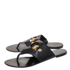 Versace Black Leather Medusa Detail Thong Flats Slides Size 41 For Women -Versace Official Website luxury women versace used shoes p286381 002