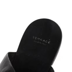 Versace Black Leather Medusa Detail Thong Flats Slides Size 41 For Women -Versace Official Website luxury women versace used shoes p286381 005