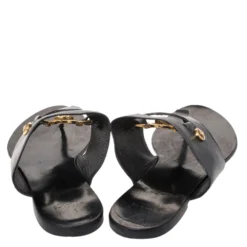 Versace Black Leather Medusa Detail Thong Flats Slides Size 41 For Women -Versace Official Website luxury women versace used shoes p286381 007