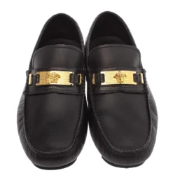 Versace Black Leather Medusa Detail Slip On Loafers Size 40 For Men -Versace Official Website luxury women versace used shoes p287547 006