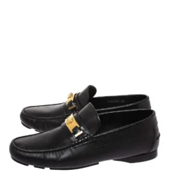 Versace Black Leather Medusa Detail Slip On Loafers Size 40 For Men -Versace Official Website luxury women versace used shoes p287547 008