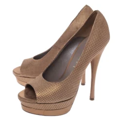 Versace Gold Lame Fabric Peep Toe Platform Pumps Size 38 For Women -Versace Official Website luxury women versace used shoes p291382 002