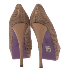 Versace Gold Lame Fabric Peep Toe Platform Pumps Size 38 For Women -Versace Official Website luxury women versace used shoes p291382 004