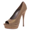 Versace Gold Lame Fabric Peep Toe Platform Pumps Size 38 For Women