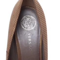 Versace Gold Lame Fabric Peep Toe Platform Pumps Size 38 For Women -Versace Official Website luxury women versace used shoes p291382 007