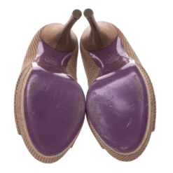 Versace Gold Lame Fabric Peep Toe Platform Pumps Size 38 For Women -Versace Official Website luxury women versace used shoes p291382 008