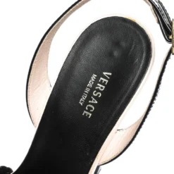 Versace Black Woven Knot Leather And Patent Slingback Platform Sandals Size 36 For Women -Versace Official Website luxury women versace used shoes p294929 001