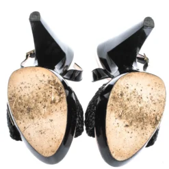 Versace Black Woven Knot Leather And Patent Slingback Platform Sandals Size 36 For Women -Versace Official Website luxury women versace used shoes p294929 003