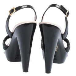 Versace Black Woven Knot Leather And Patent Slingback Platform Sandals Size 36 For Women -Versace Official Website luxury women versace used shoes p294929 006