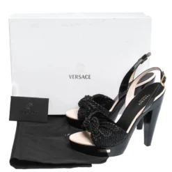 Versace Black Woven Knot Leather And Patent Slingback Platform Sandals Size 36 For Women -Versace Official Website luxury women versace used shoes p294929 007