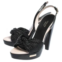 Versace Black Woven Knot Leather And Patent Slingback Platform Sandals Size 36 For Women -Versace Official Website luxury women versace used shoes p294929 008