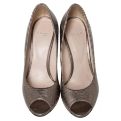 Versace Metallic Embroidered Leather Peep Toe Pumps Size 37 For Women -Versace Official Website luxury women versace used shoes p300238 003