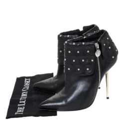 Versace Black Quilted Leather Fold Studded Pointed Toe Ankle Boots Size 41 For Women -Versace Official Website luxury women versace used shoes p301636 006