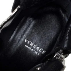 Versace Black Quilted Leather Fold Studded Pointed Toe Ankle Boots Size 41 For Women -Versace Official Website luxury women versace used shoes p301636 1593662409 010