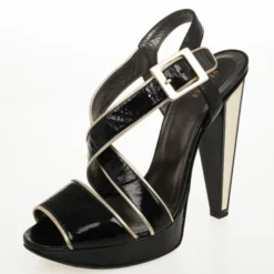 Versace Black Patent Strappy Sandals Size 37 For Women