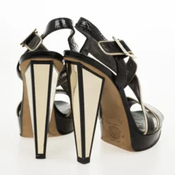 Versace Black Patent Strappy Sandals Size 37 For Women -Versace Official Website luxury women versace used shoes p30595 006