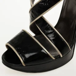 Versace Black Patent Strappy Sandals Size 37 For Women -Versace Official Website luxury women versace used shoes p30595 008