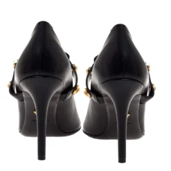 Versace Black Leather Medusa Strap Pointed Toe Pumps Size 36 For Women -Versace Official Website luxury women versace used shoes p310496 004