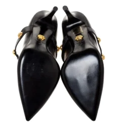 Versace Black Leather Medusa Strap Pointed Toe Pumps Size 36 For Women -Versace Official Website luxury women versace used shoes p310496 005