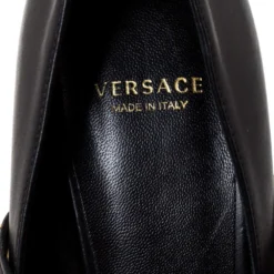 Versace Black Leather Medusa Strap Pointed Toe Pumps Size 36 For Women -Versace Official Website luxury women versace used shoes p310496 006