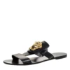 Versace Black Leather Medusa Detail Flats Slides Size 39 For Women
