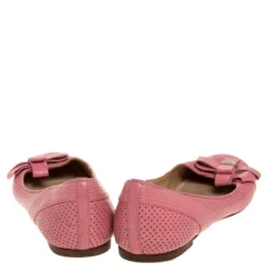 Versace Pink Perforated Leather Bow Embellishment Ballet Flats Size 38 For Women -Versace Official Website luxury women versace used shoes p313835 003