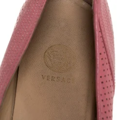 Versace Pink Perforated Leather Bow Embellishment Ballet Flats Size 38 For Women -Versace Official Website luxury women versace used shoes p313835 005