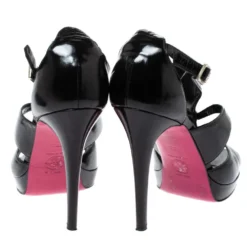 Versace Black Patent Leather Caged Ankle Strap Sandals Size 38 For Women -Versace Official Website luxury women versace used shoes p315054 006