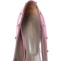 Versace Metallic Pink Leather Greek Key Stitch Detail Pointed Toe Pumps Size 38 For Women -Versace Official Website luxury women versace used shoes p315097 004