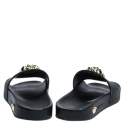Versace Black Rubber Medusa Flat Slides Size 36 For Women -Versace Official Website luxury women versace used shoes p316942 003