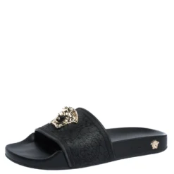 Versace Black Rubber Medusa Flat Slides Size 36 For Women