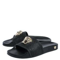 Versace Black Rubber Medusa Flat Slides Size 36 For Women -Versace Official Website luxury women versace used shoes p316942 008