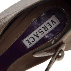 Versace Brown Patent Leather Half D'Orsay Ankle Strap Pumps Size 34.5 For Women -Versace Official Website luxury women versace used shoes p322732 006