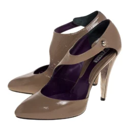Versace Brown Patent Leather Half D'Orsay Ankle Strap Pumps Size 34.5 For Women -Versace Official Website luxury women versace used shoes p322732 008