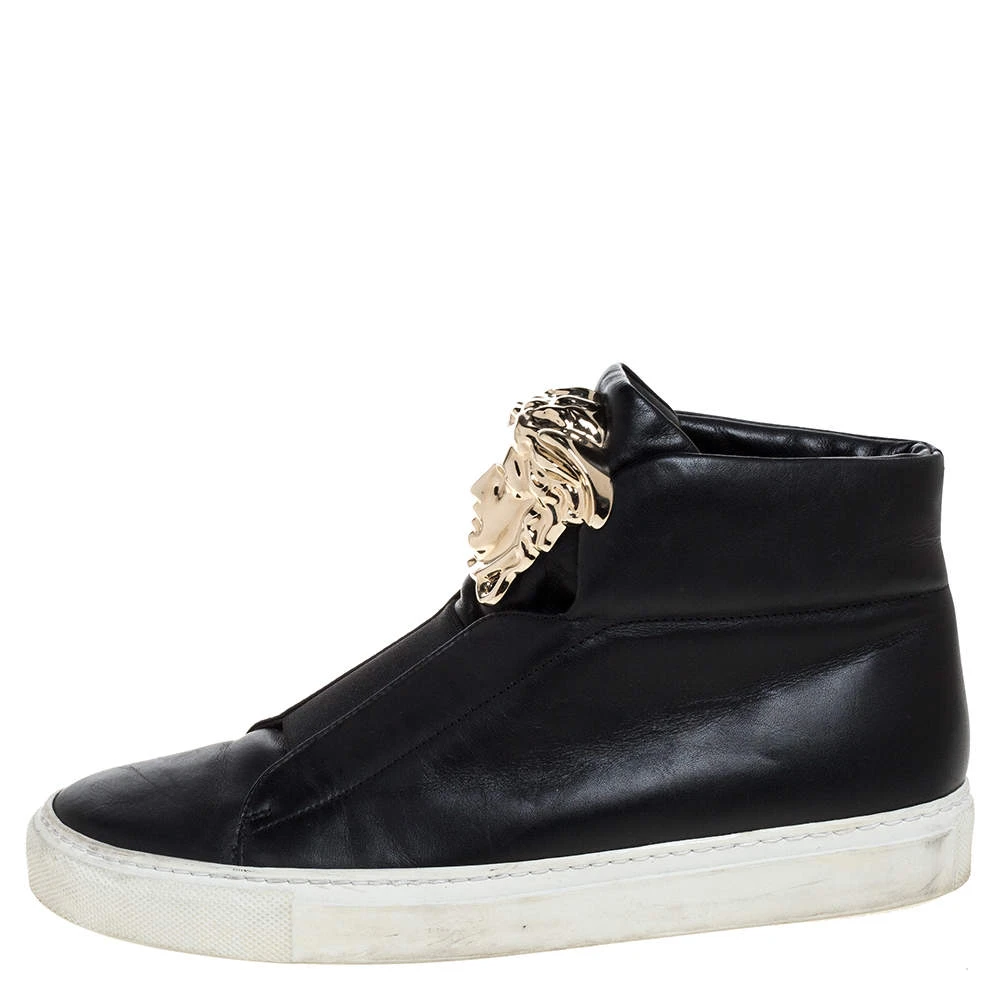 Versace Black Leather Palazzo Medusa High Top Sneakers Size 37 For Women 2 Versace Black Leather Palazzo Medusa High Top Sneakers Size 37 For Women - Image 2