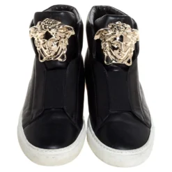 Versace Black Leather Palazzo Medusa High Top Sneakers Size 37 For Women 10 Versace Black Leather Palazzo Medusa High Top Sneakers Size 37 For Women -Versace Official Website luxury women versace used shoes p322768 005