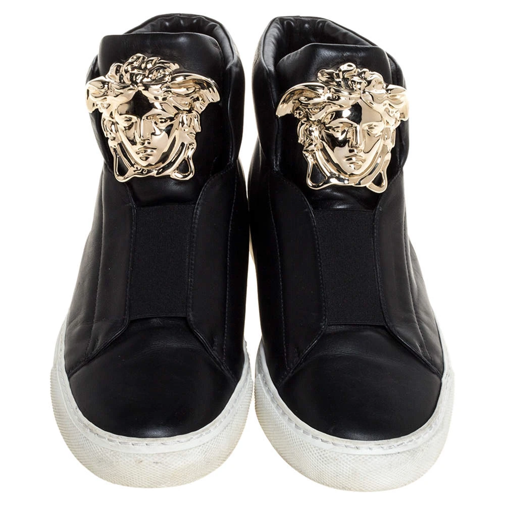 Versace Black Leather Palazzo Medusa High Top Sneakers Size 37 For Women 3 Versace Black Leather Palazzo Medusa High Top Sneakers Size 37 For Women - Image 3
