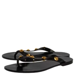 Versace Black Leather Medusa Detail Thong Flats Slides Size 36 For Women 11 Versace Black Leather Medusa Detail Thong Flats Slides Size 36 For Women -Versace Official Website luxury women versace used shoes p325050 002