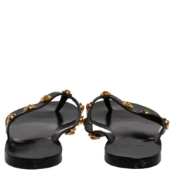 Versace Black Leather Medusa Detail Thong Flats Slides Size 36 For Women 12 Versace Black Leather Medusa Detail Thong Flats Slides Size 36 For Women -Versace Official Website luxury women versace used shoes p325050 003