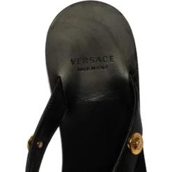 Versace Black Leather Medusa Detail Thong Flats Slides Size 36 For Women 14 Versace Black Leather Medusa Detail Thong Flats Slides Size 36 For Women -Versace Official Website luxury women versace used shoes p325050 006