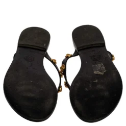 Versace Black Leather Medusa Detail Thong Flats Slides Size 36 For Women 13 Versace Black Leather Medusa Detail Thong Flats Slides Size 36 For Women -Versace Official Website luxury women versace used shoes p325050 007