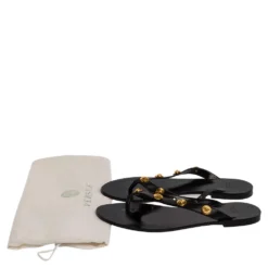 Versace Black Leather Medusa Detail Thong Flats Slides Size 36 For Women 15 Versace Black Leather Medusa Detail Thong Flats Slides Size 36 For Women -Versace Official Website luxury women versace used shoes p325050 009