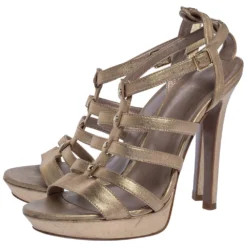 Versace Gold Leather Caged Platform Sandals Size 36 For Women -Versace Official Website luxury women versace used shoes p325238 001